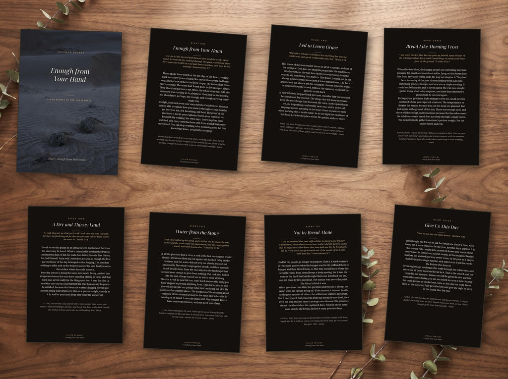 The seven night devotional shown as printed cards on a table