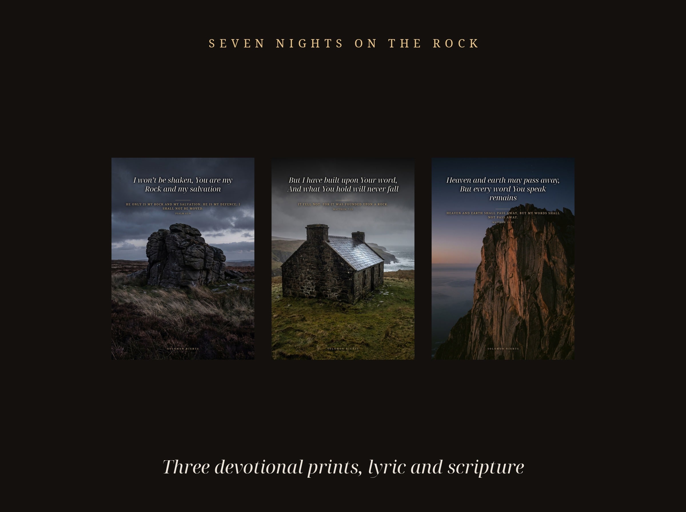 Seven Nights On The Rock, three devotional prints