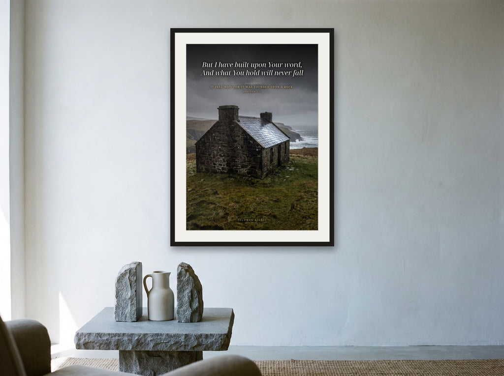 Built Upon the Rock print framed on a wall